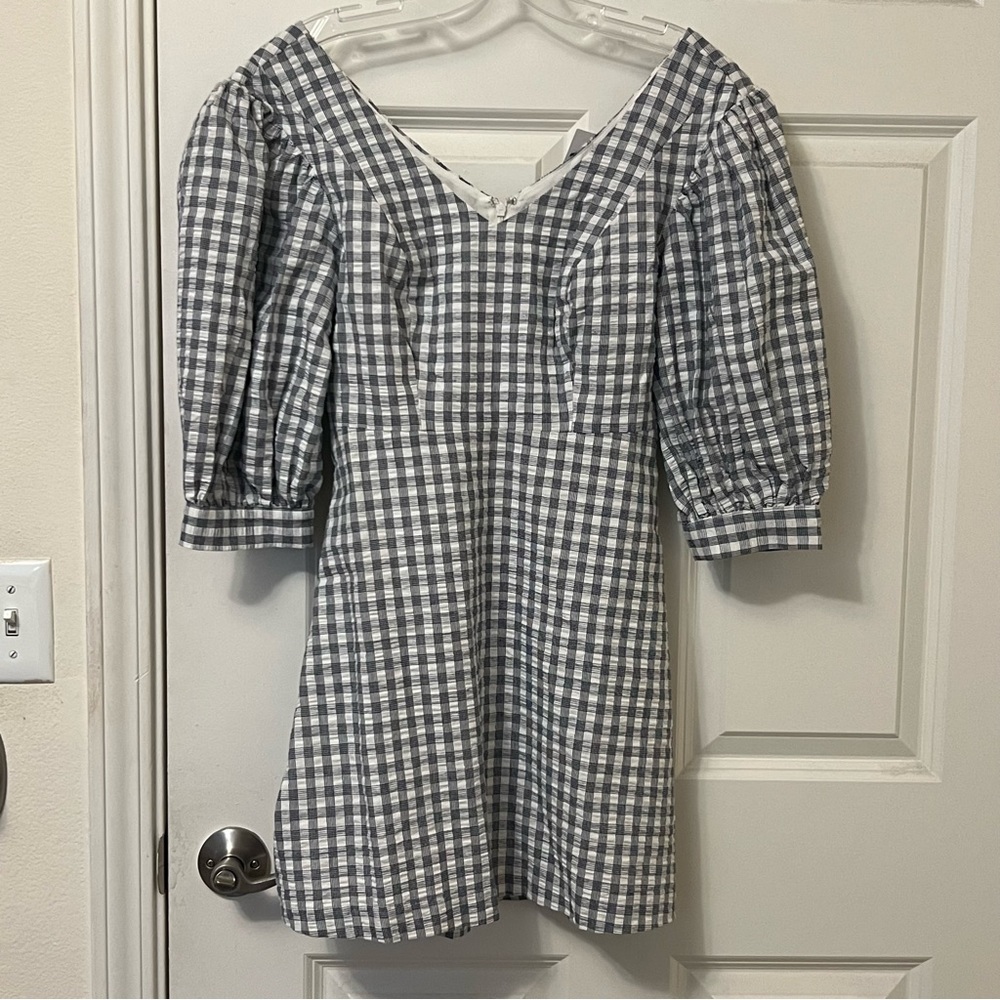 Urban outfitters gingham plaid mini dress puff sleeves